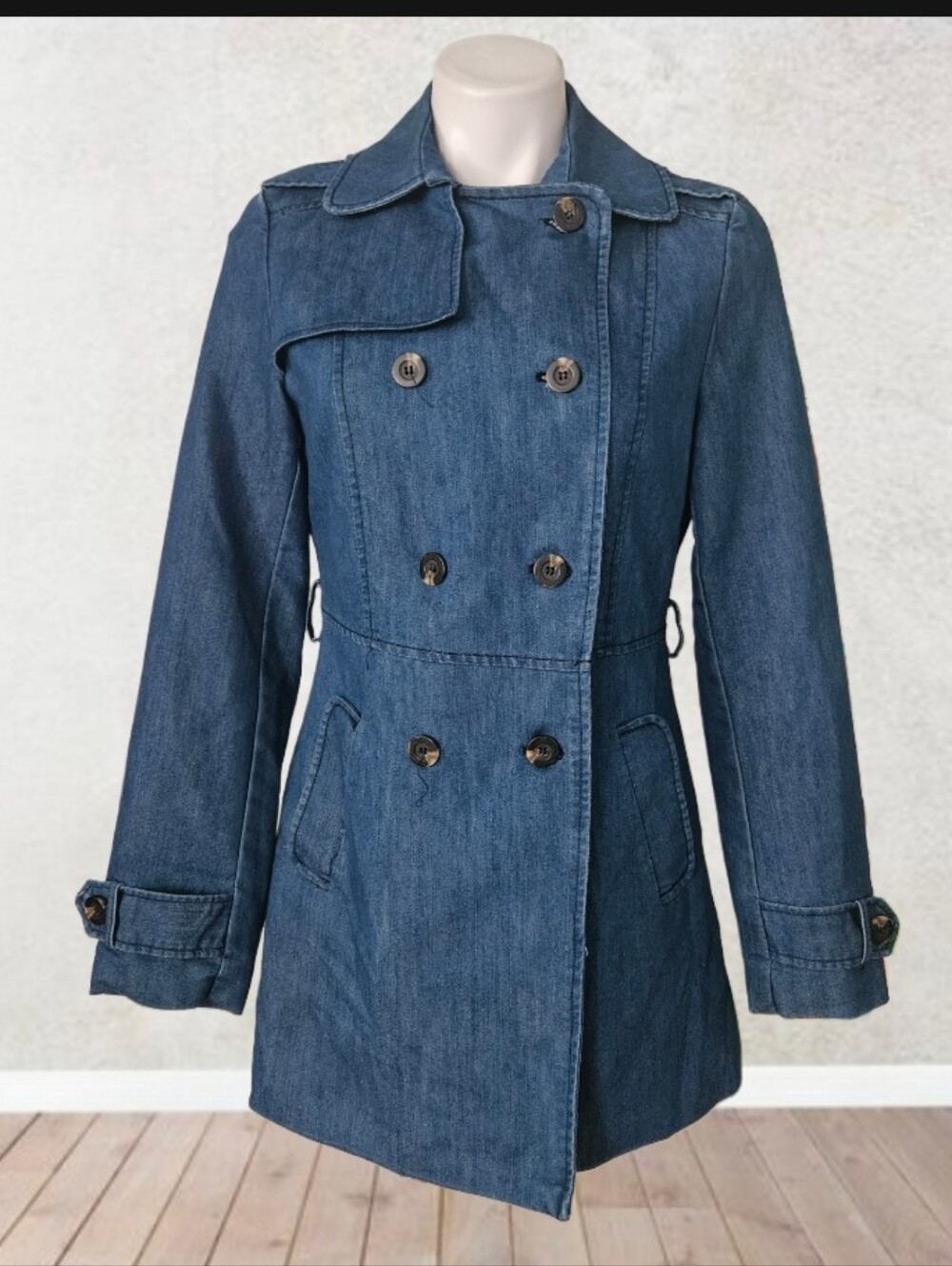 Atmosphere Double-Breasted Denim Trench Coat - Medium